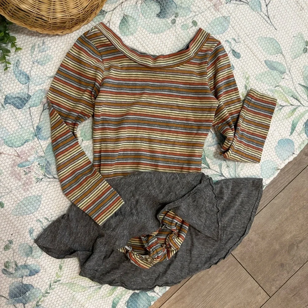 Vintage 70s Toddler Girls Color Striped Skirted Skate Gymnastics Leotard One Pc